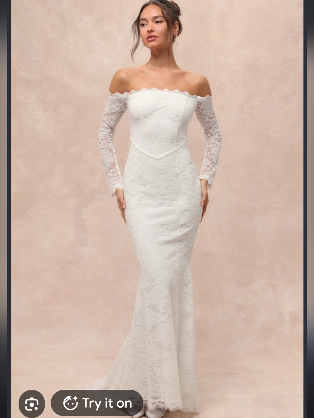 Lulus Beloved Promise Off-Shoulder White Lace Mermaid Wedding Dress
